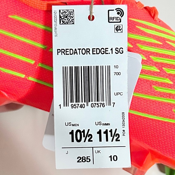 Adidas Predator Edge.1 SG “Solar Red Green” Men’s Size 7.5-10.5 Soccer Cleats - Picture 13 of 13